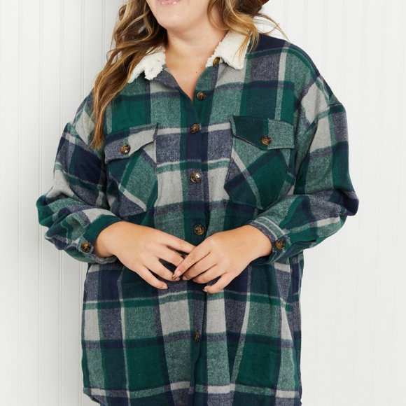 Davi & Dani Shirring V-Neck Ruffle Gingham Plaid Printed Top